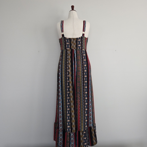 Tahari Black Boho Maxi Dress with Geometric Stripes Size Large - Picture 4 of 6